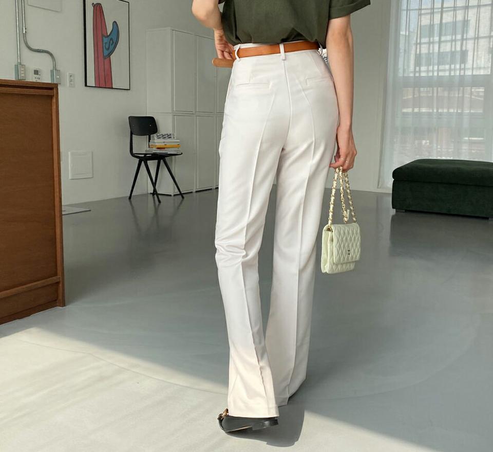 ハイウエストロングスラックス・全5色・t65080 レディース 【pt】【韓国 ファッション ボトムス パンツ スラックス 美脚 足長 セミブーツカット ベルトループ オフィスカジュアル ハイウエスト 無地 体型カーバー 秋 春】