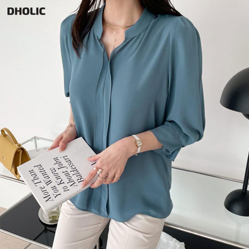 7分丈スリーブブラウス・全3色・t67442 レディース 【bl】【トップス ブラウス 七分丈 七分袖 7分丈 7分袖 単色 無地 シンプル ベーシック 大人 きれいめ オフィスカジュアル 春 秋 韓国 ファッション】【ハイホリHIHOLLI】