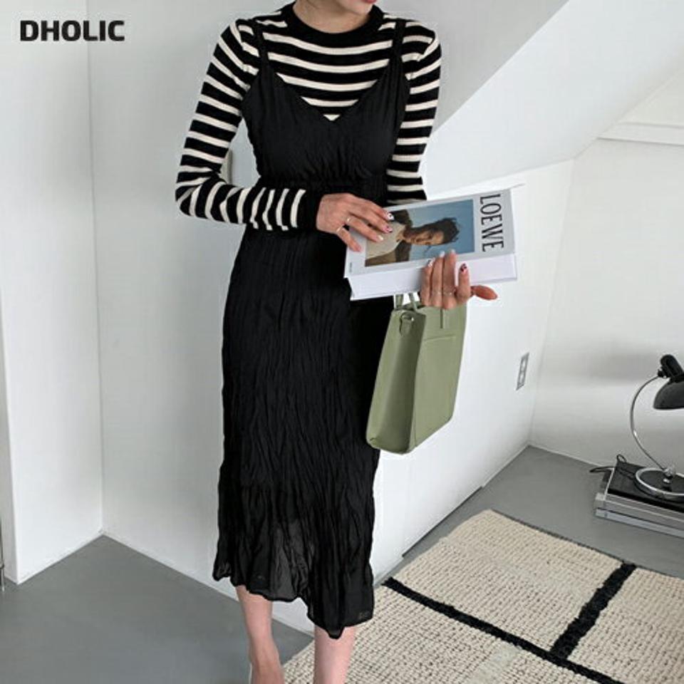 リンクルノースリワンピース・全3色・t65039 レディース 【ops】【韓国 ファッション ワンピース ロング ロングワンピス キャミワンピース キャミソール リンクル Vネック スリーブレス ノースリーブ フレア 細身 スリム カジュアル 体型カバー 秋 春】