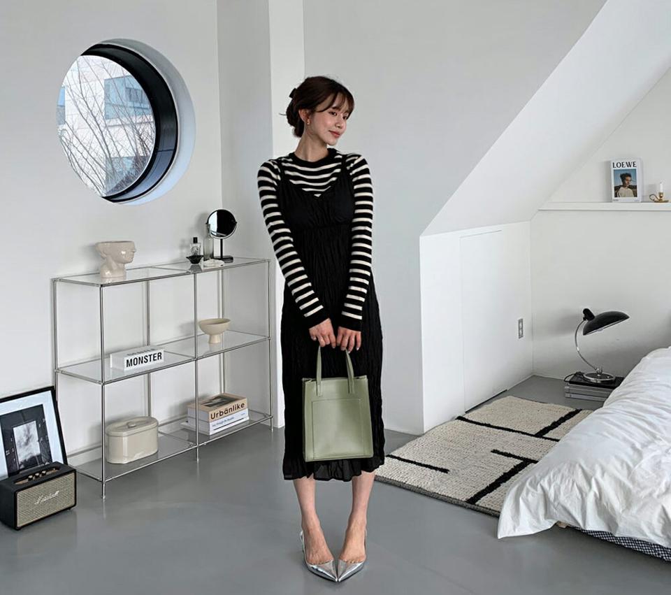 リンクルノースリワンピース・全3色・t65039 レディース 【ops】【韓国 ファッション ワンピース ロング ロングワンピス キャミワンピース キャミソール リンクル Vネック スリーブレス ノースリーブ フレア 細身 スリム カジュアル 体型カバー 秋 春】