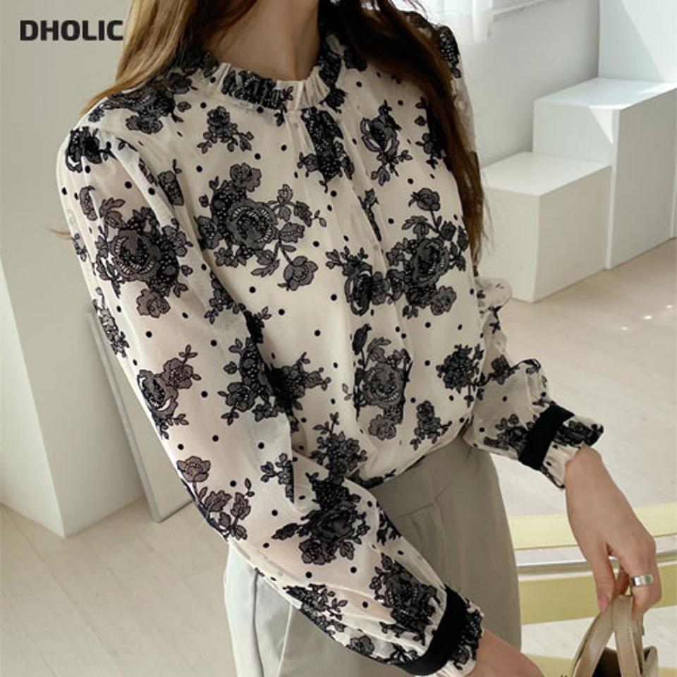 【只今10%OFF】フローラルメュシュブラウス・全3色・b67443 レディース 【bl】【トップス ブラウス 長袖 メッシュ 花柄 フラワー シック モダン 華やか 上品 シルキー きれいめ 透け感 ドット柄 春 秋韓国 ファッション】【ハイホリHIHOLLI】【fw】