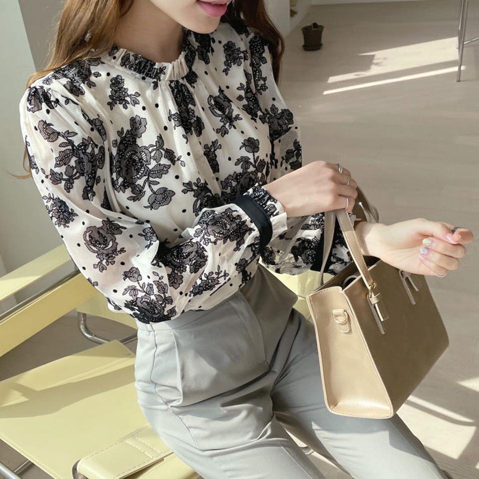 【只今10%OFF】フローラルメュシュブラウス・全3色・b67443 レディース 【bl】【トップス ブラウス 長袖 メッシュ 花柄 フラワー シック モダン 華やか 上品 シルキー きれいめ 透け感 ドット柄 春 秋韓国 ファッション】【ハイホリHIHOLLI】【fw】