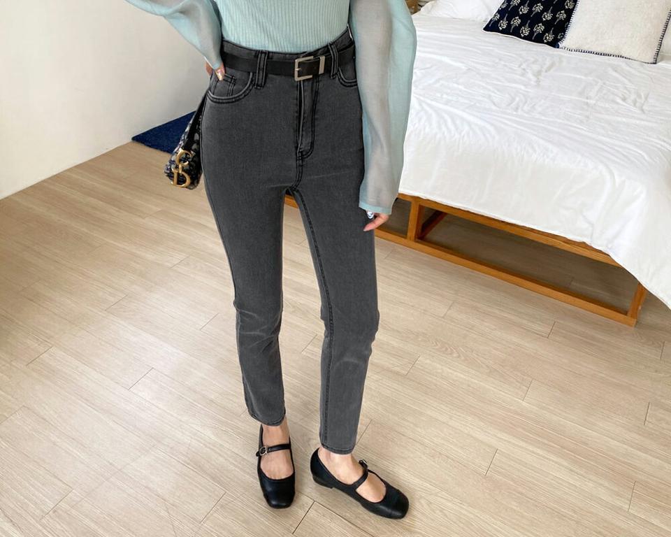 ブラックデニムパンツ・全1色・t65051 レディース 【pt】【韓国 ファッション ボトムス パンツ ロング デニム ビンテージ ウエストゴム ストレート 美脚 10分丈 十分丈 カジュアル デイリー 秋 春】