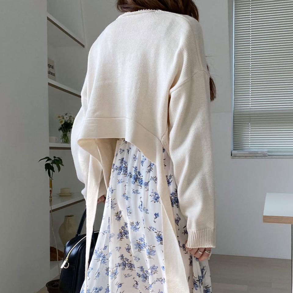 バックオープンリボンVネックニット・全4色・t67439 レディース 【tops】【トップス ニット ニットトップス 長袖 Vネック リボン りぼん 単色 無地 カジュアル かわいい 春 秋 韓国 ファッション】【ハイホリHIHOLLI】