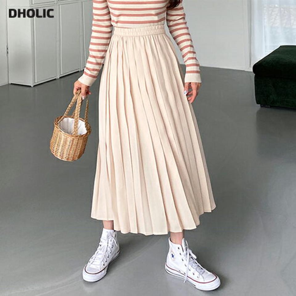 ウエストゴムプリーツスカート・全3色・b65071 レディース 【sk】【韓国 ファッション ボトムス スカート ロング ロングスカート プリーツ 揺れ感 ウエストゴム カジュアル フェミニン デイリー 上品 秋 春】