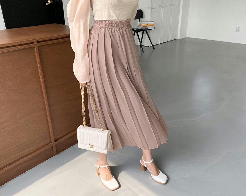 ウエストゴムプリーツスカート・全3色・b65071 レディース 【sk】【韓国 ファッション ボトムス スカート ロング ロングスカート プリーツ 揺れ感 ウエストゴム カジュアル フェミニン デイリー 上品 秋 春】