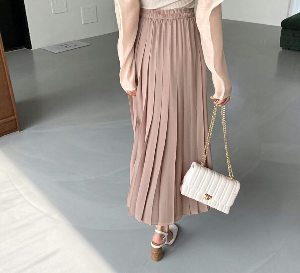 ウエストゴムプリーツスカート・全3色・b65071 レディース 【sk】【韓国 ファッション ボトムス スカート ロング ロングスカート プリーツ 揺れ感 ウエストゴム カジュアル フェミニン デイリー 上品 秋 春】