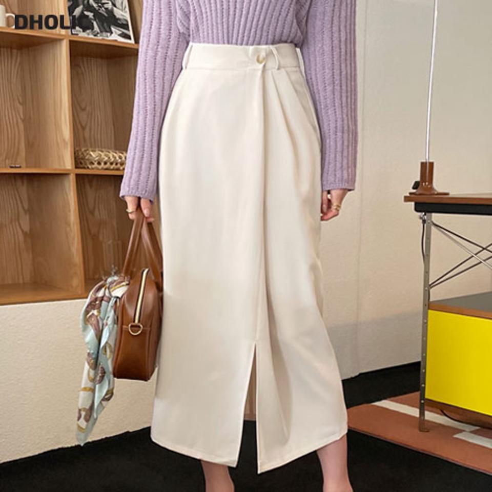 ボタンラップリットスカート・全3色・t67454 レディース 【sk】【スカート ロング ロングスカート スリット 単色 無地 シンプル 大人 きれいめ 春 秋 韓国 ファッション】【ハイホリHIHOLLI】