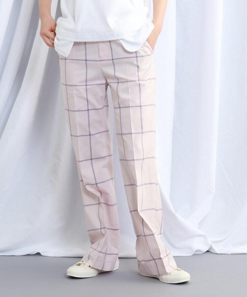 チェック柄シルク混ストレートパンツ