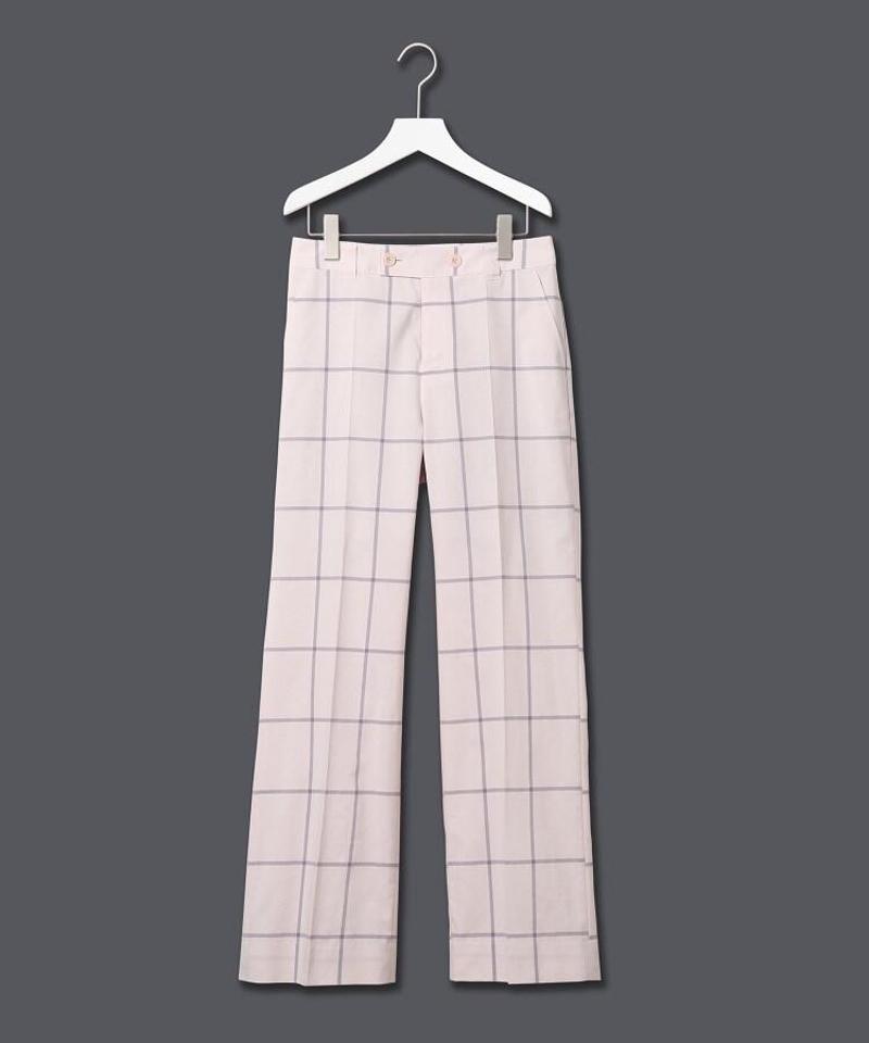チェック柄シルク混ストレートパンツ