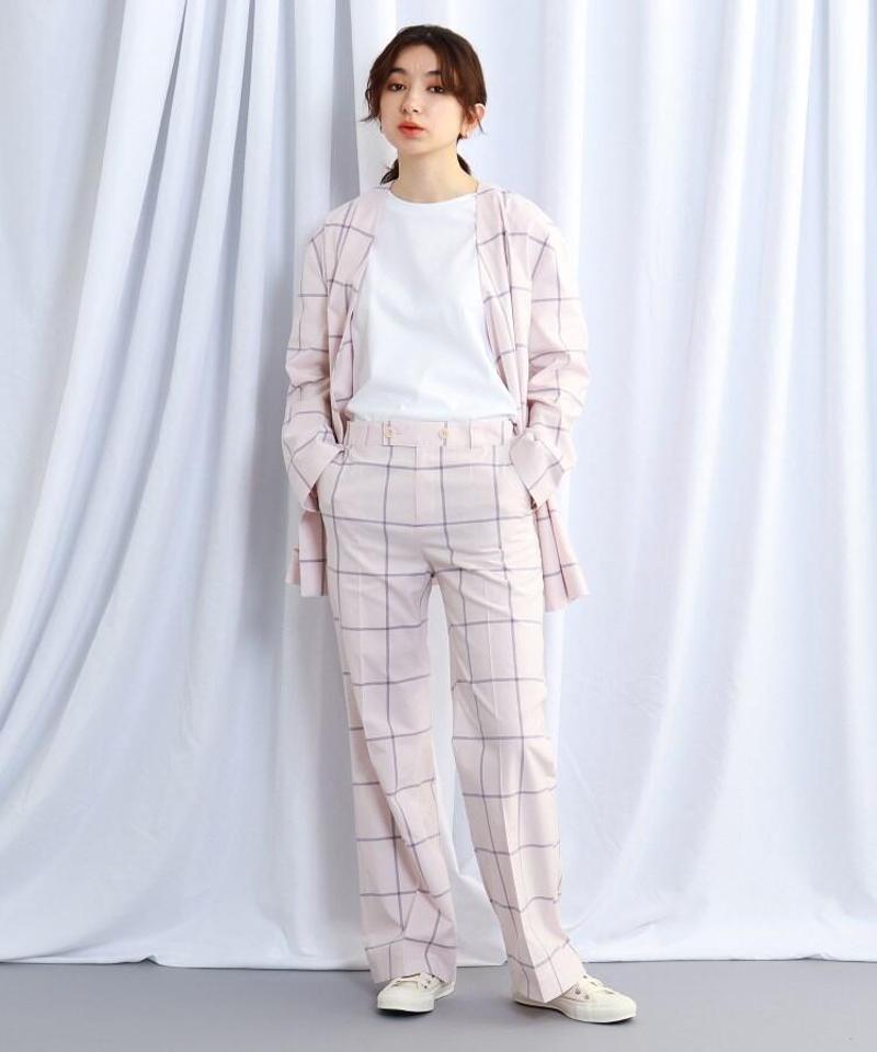 チェック柄シルク混ストレートパンツ