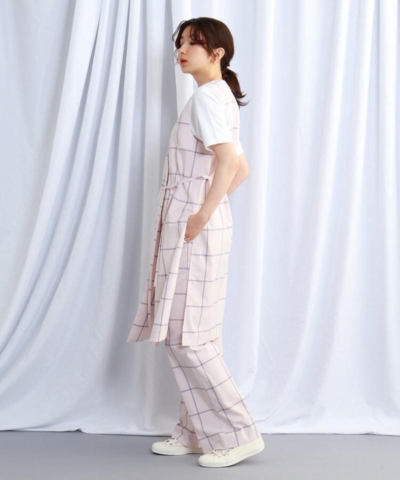 チェック柄シルク混ストレートパンツ