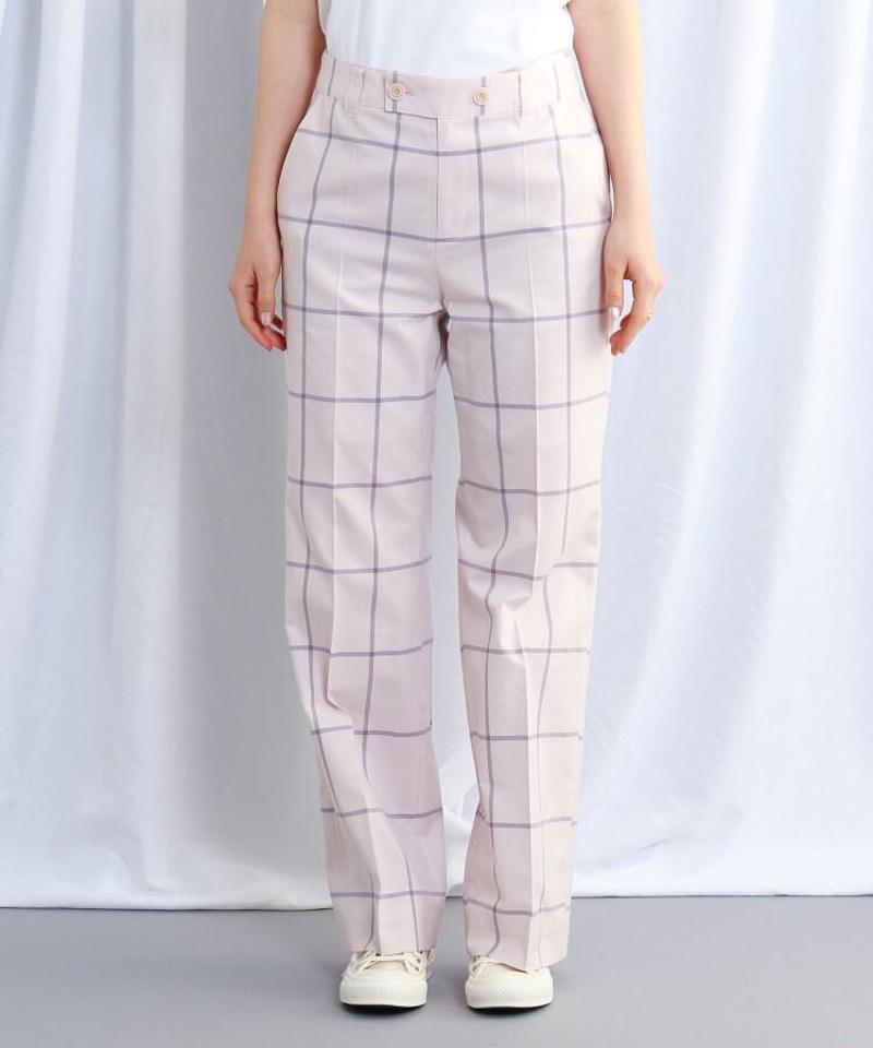 チェック柄シルク混ストレートパンツ