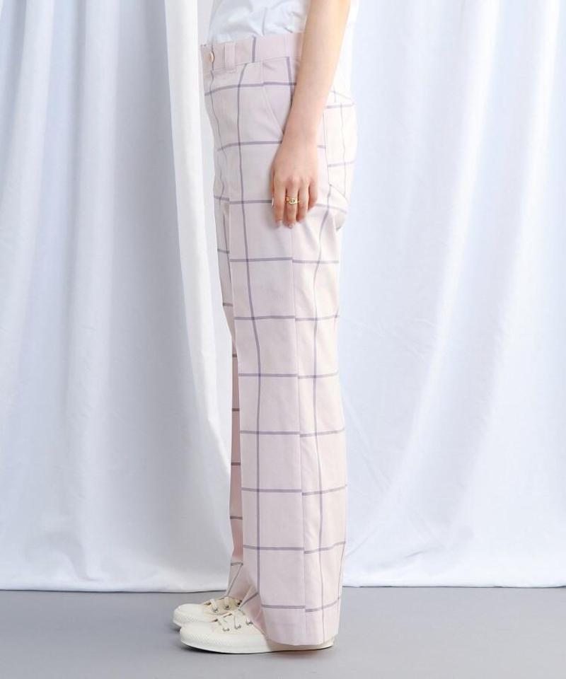 チェック柄シルク混ストレートパンツ