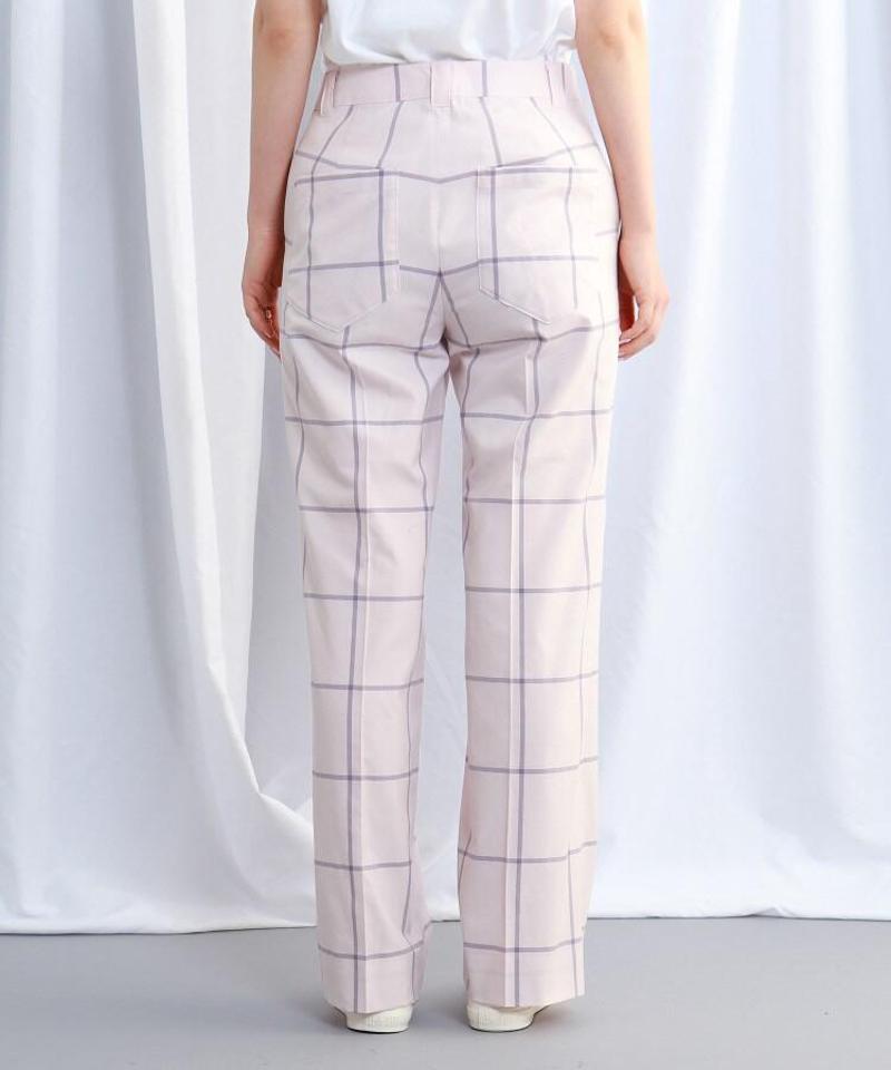 チェック柄シルク混ストレートパンツ