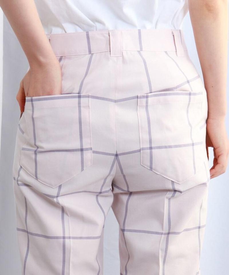チェック柄シルク混ストレートパンツ