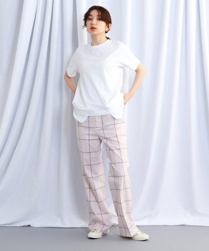 チェック柄シルク混ストレートパンツ