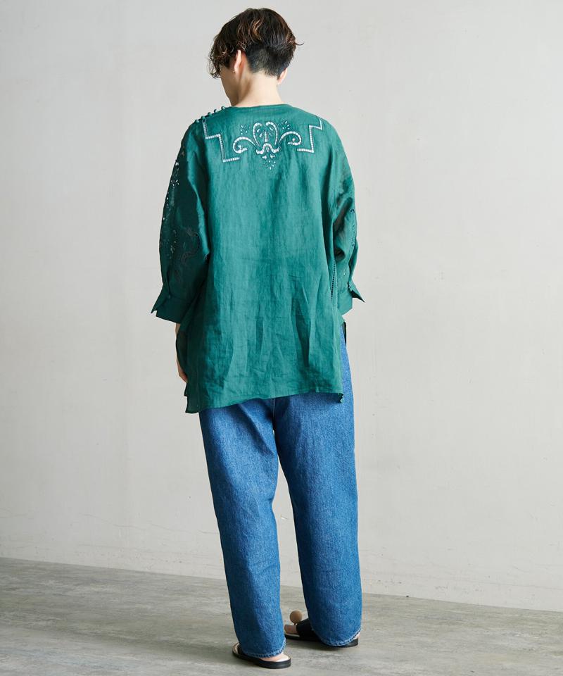 △○60/-ラミーカットワーク刺繍７分袖ブラウス（cardo fabrica）