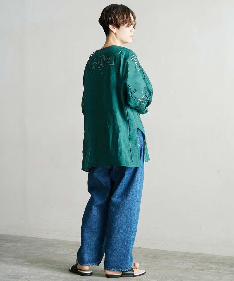 △○60/-ラミーカットワーク刺繍７分袖ブラウス（cardo fabrica）