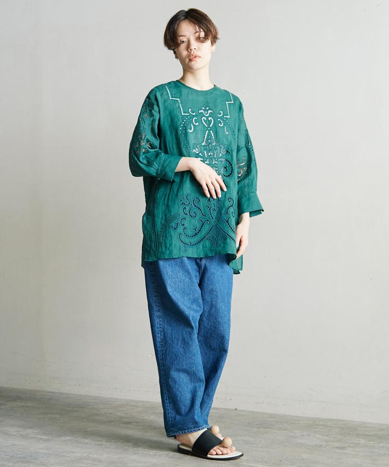 △○60/-ラミーカットワーク刺繍７分袖ブラウス（cardo fabrica）