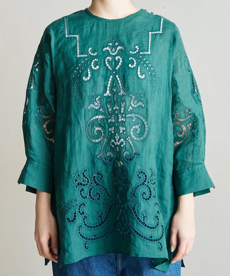 △○60/-ラミーカットワーク刺繍７分袖ブラウス（cardo fabrica）