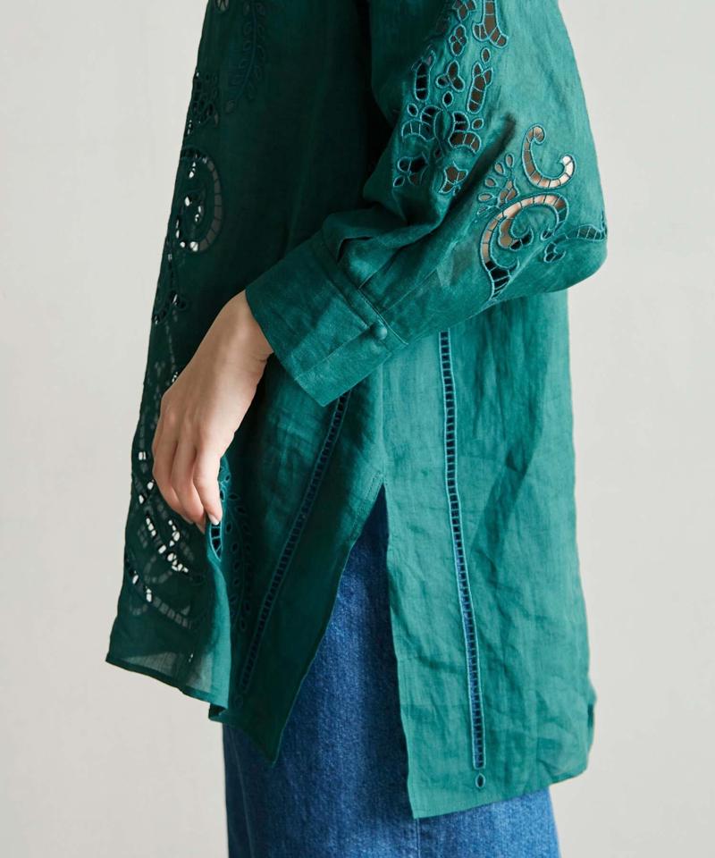 △○60/-ラミーカットワーク刺繍７分袖ブラウス（cardo fabrica）