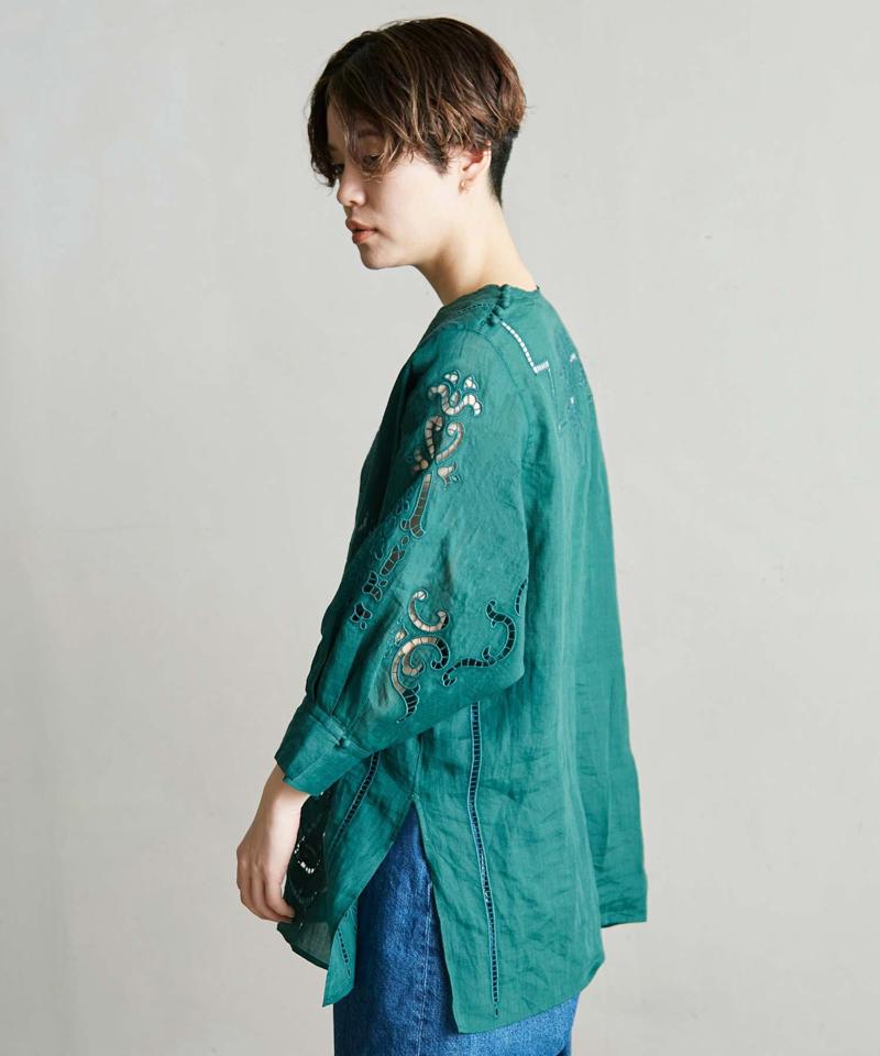 △○60/-ラミーカットワーク刺繍７分袖ブラウス（cardo fabrica）