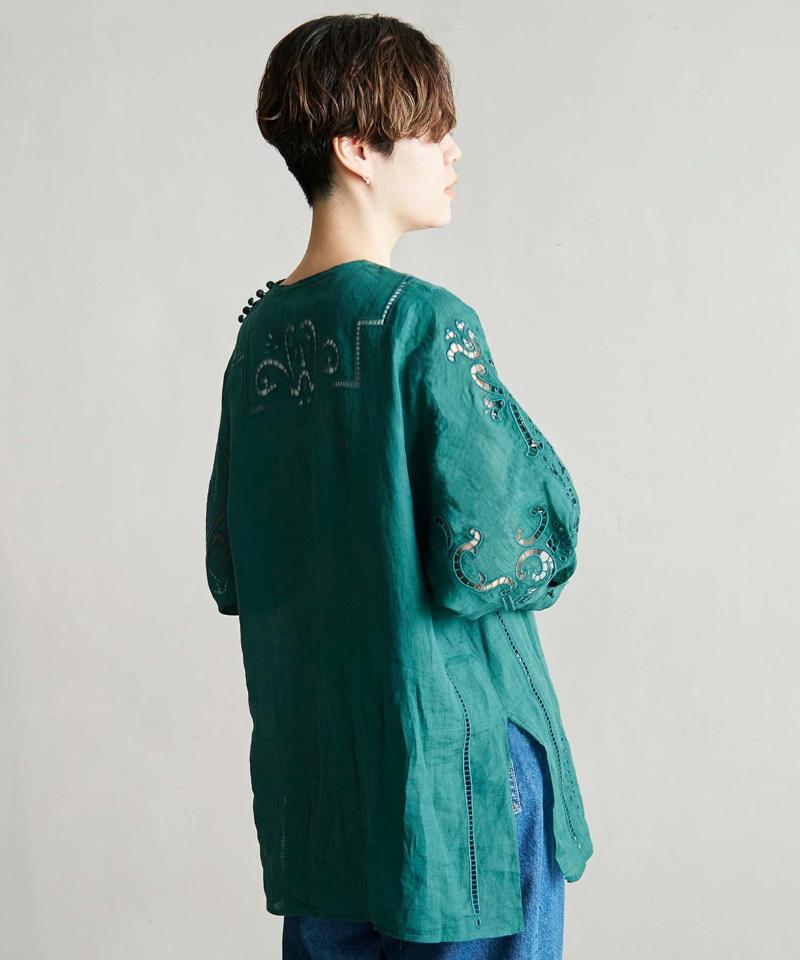 △○60/-ラミーカットワーク刺繍７分袖ブラウス（cardo fabrica）