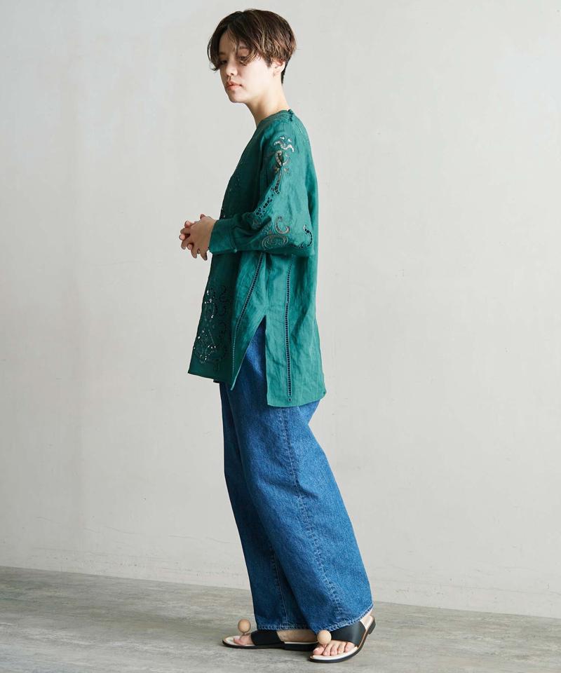 △○60/-ラミーカットワーク刺繍７分袖ブラウス（cardo fabrica）
