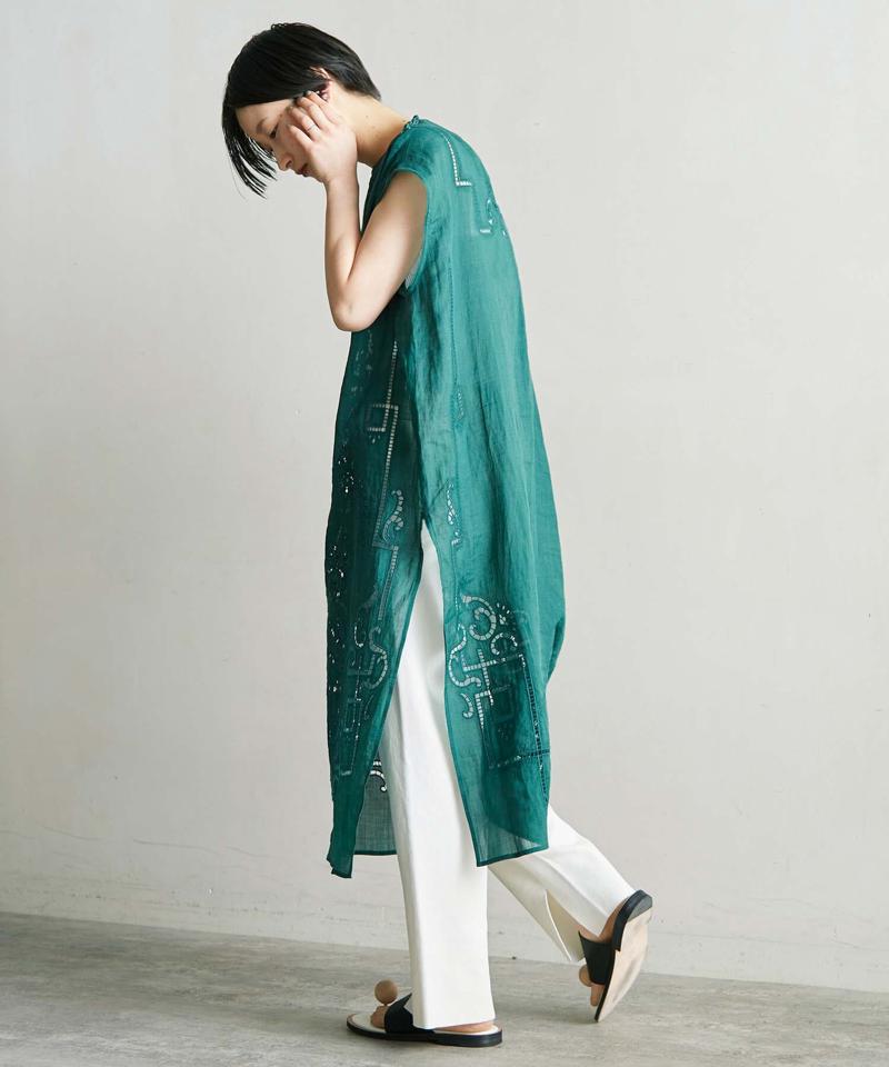 △○60/-ラミーカットワーク刺繍ノースリーブロングブラウス（cardo fabrica）