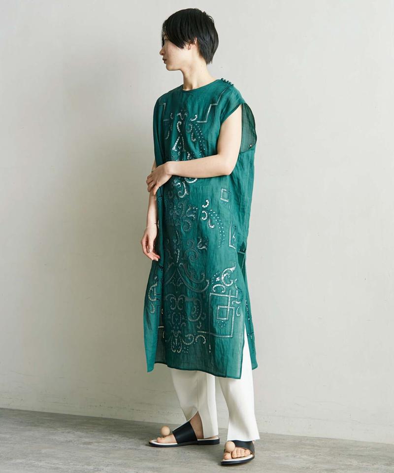 △○60/-ラミーカットワーク刺繍ノースリーブロングブラウス（cardo fabrica）