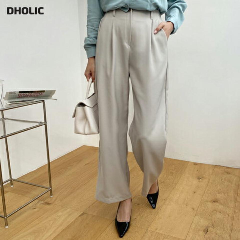 バックゴムワイドスラックス・全2色・t67511 レディース 【pt】【スラックス パンツ ズボン ロングパンツ ワイドスラックス ワイド 単色 無地 シンプル ベーシック 大人 オフィスカジュアル 春 秋 韓国 ファッション】【ハイホリHIHOLLI】