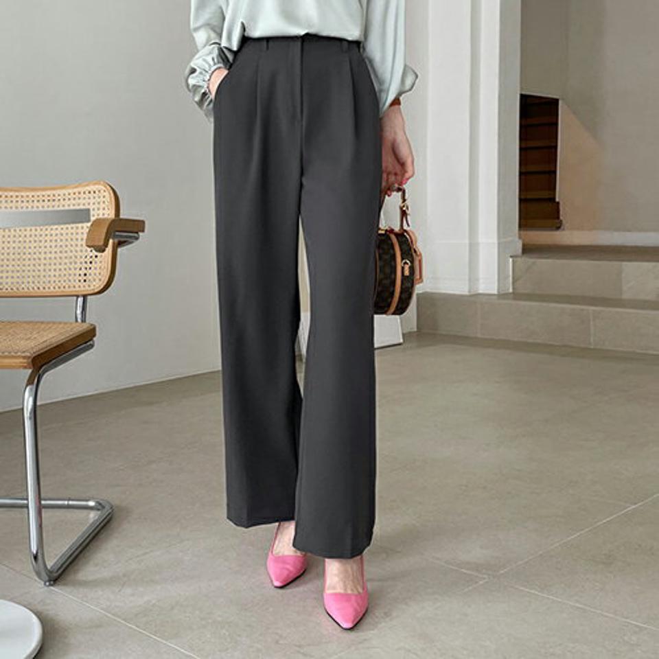 バックゴムワイドスラックス・全2色・t67511 レディース 【pt】【スラックス パンツ ズボン ロングパンツ ワイドスラックス ワイド 単色 無地 シンプル ベーシック 大人 オフィスカジュアル 春 秋 韓国 ファッション】【ハイホリHIHOLLI】