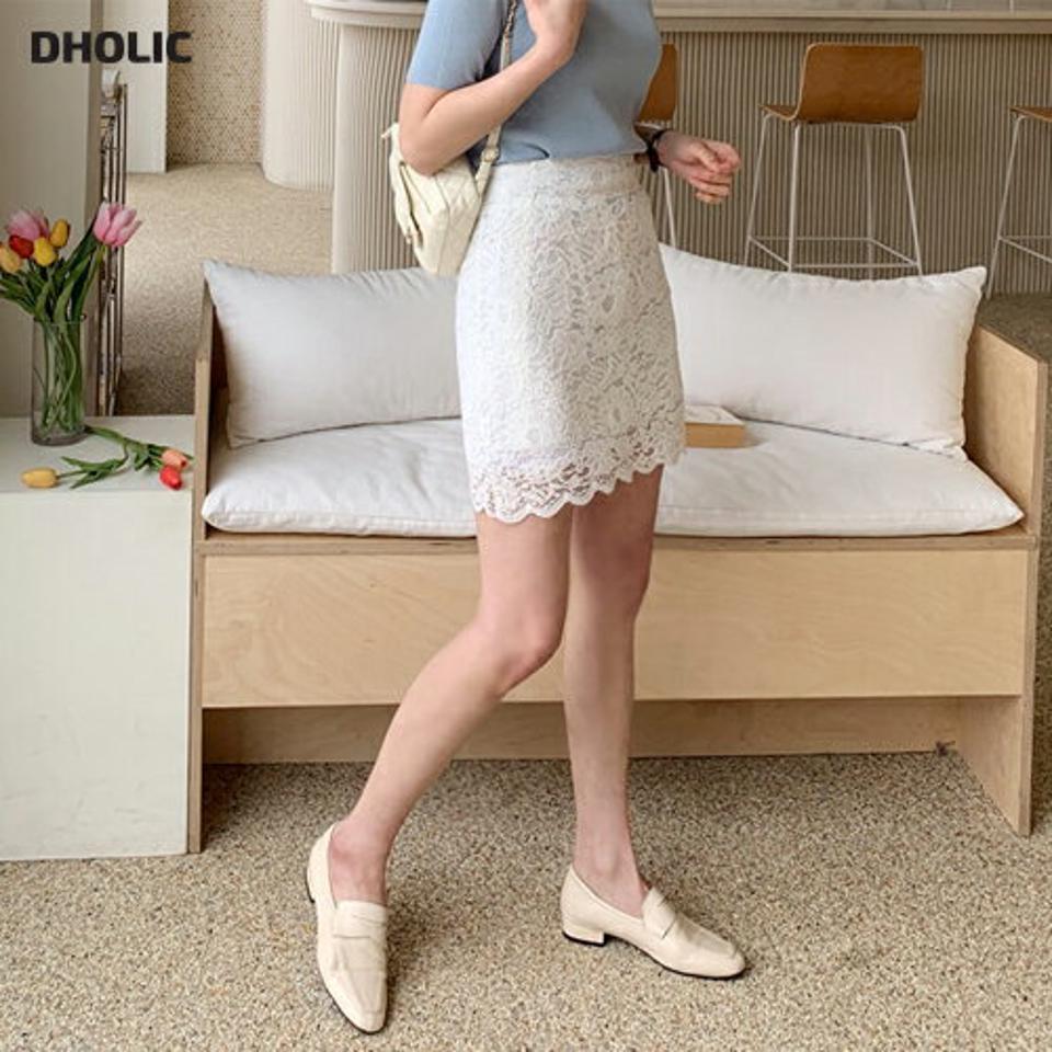 レースミニスカート・全3色・t61788 レディース 【sk】【韓国 ファッション ボトムス スカート ミ二 ミ二スカート 繊細 レース Hライン スカラップ バックゴム カジュアル フェミニン デイリー 上品 秋 春】