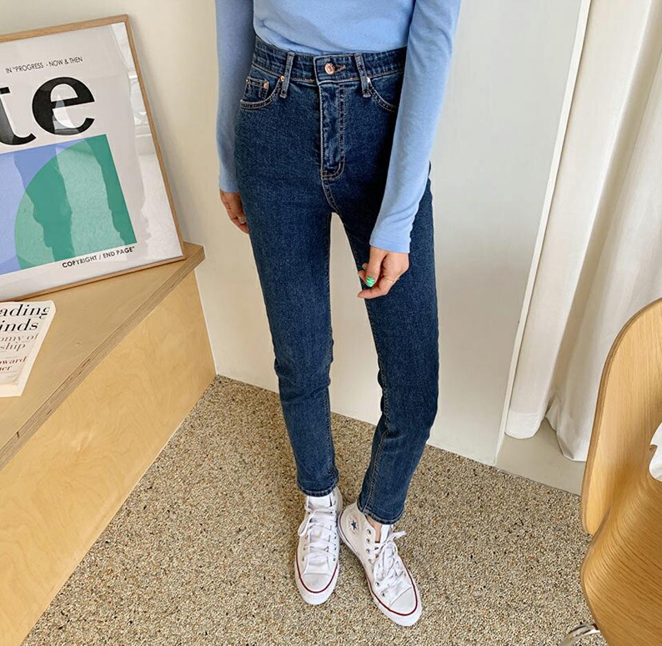 シークレットゴムスキニーデニムパンツ・全2色・t61787 レディース 【pt】【韓国 ファッション ボトムス パンツ デニムパンツ スリムデニム ウエストゴム スキニーデニム ストレート 美脚 10分丈 十分丈 カジュアル デイリー 秋 春】