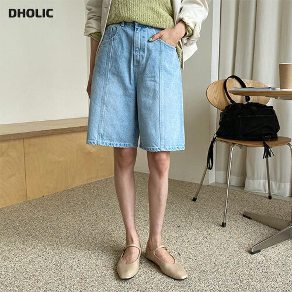ハーフデニムパンツ・全1色・t61784 レディース 【pt】【韓国 ファッション ボトムス パンツ ミディ ミディパンツ ショート ショートパンツ ハーフ デニムパンツ ワイド ストレート 美脚 カジュアル デニム 秋 春】