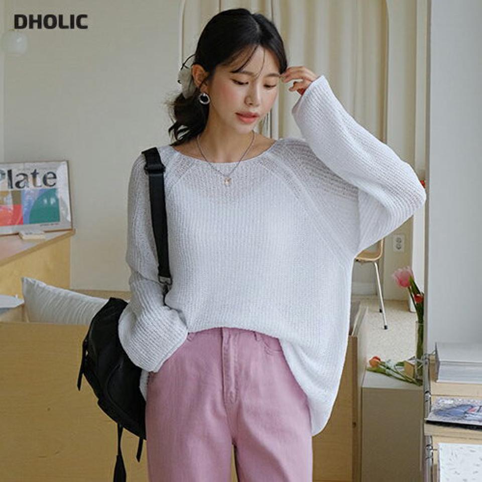 シアーラグランニット・全6色・t61770 レディース 【tops】 韓国 ファッション トップス ニット 長袖 ラウンドネック シアー ラグランニット ラグランスリーブ デコルテ ルーズ ゆったり スリム 細身 大人 体型カーバー デイリー 秋 春