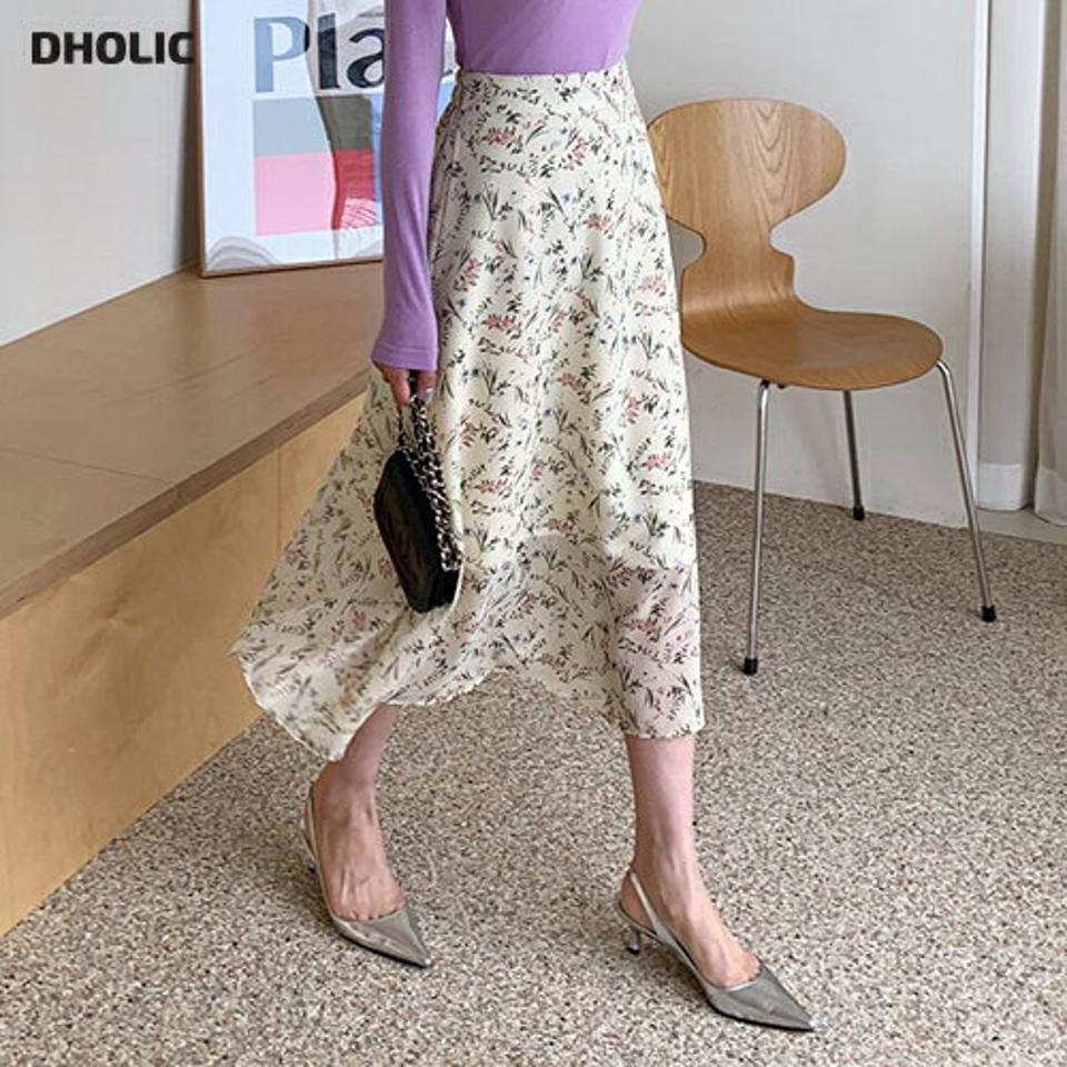 フローラルロングスカート・全3色・t61790 レディース 【sk】【韓国 ファッション ボトムス スカート ロング ロングスカート 花柄 フラワー フローラル パターン シフォンスカート フェミニン カジュアル デイリー ベーシック 上品 秋 春】【fw】