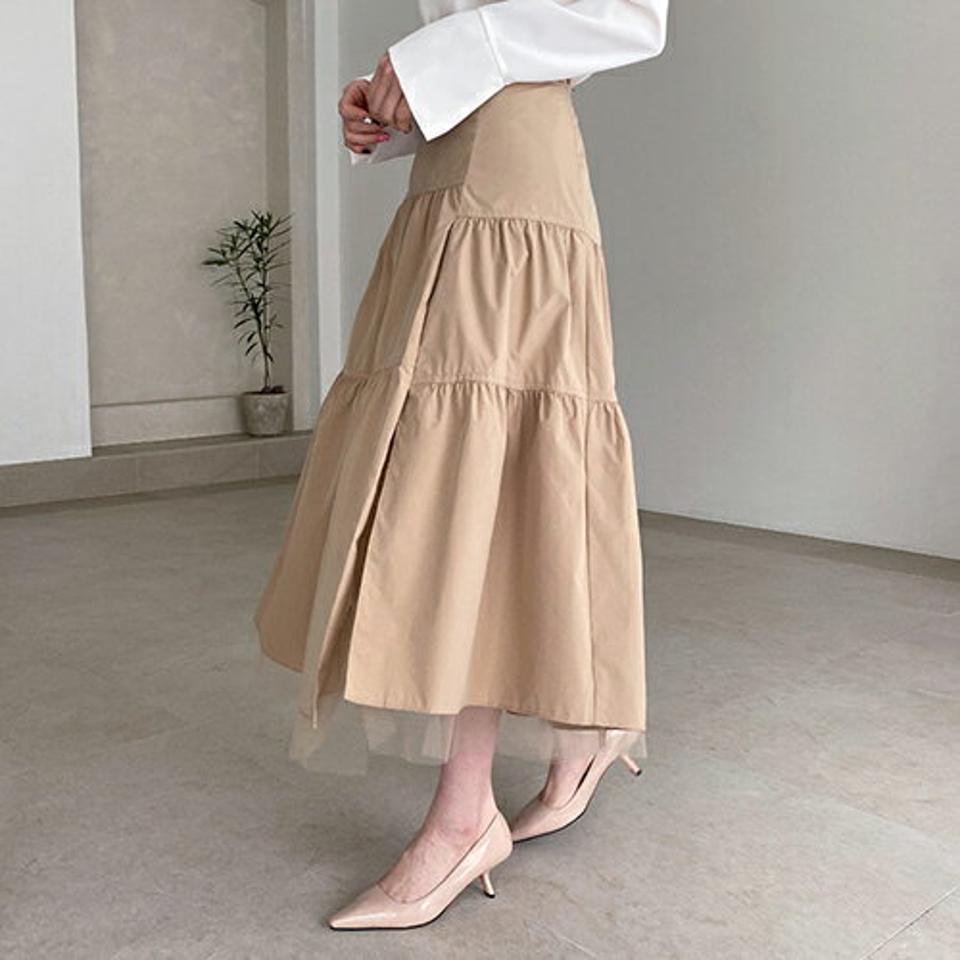 【タイム特価】メッシュティアードスカート・全2色・b67506 レディース 【sk】 スカート ロング ロングスカート ティアード メッシュ シースルー シアー 単色 無地 シンプル カジュアル フェミニン チュール 春 秋 韓国ファッション ハイホリHIHOLLI 【TS】セール
