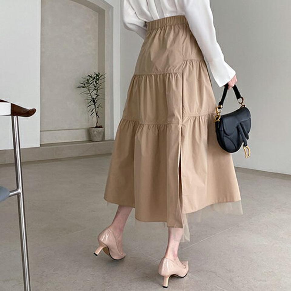 【タイム特価】メッシュティアードスカート・全2色・b67506 レディース 【sk】 スカート ロング ロングスカート ティアード メッシュ シースルー シアー 単色 無地 シンプル カジュアル フェミニン チュール 春 秋 韓国ファッション ハイホリHIHOLLI 【TS】セール