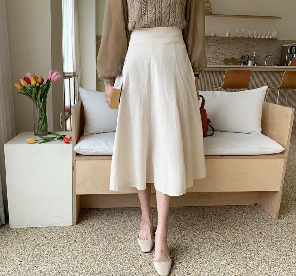リネン混フレアスカート・全6色・t61801 レディース 【sk】【韓国 ファッション ボトムス スカート ロング ロングスカート リネンスカート リネンブレンド フレアスカート バックゴム カジュアル フェミニン デイリー 上品 秋 春】