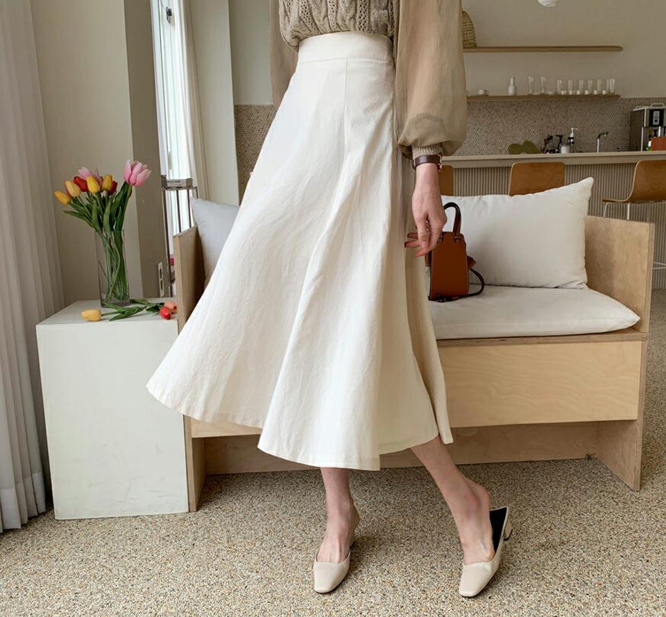 リネン混フレアスカート・全6色・t61801 レディース 【sk】【韓国 ファッション ボトムス スカート ロング ロングスカート リネンスカート リネンブレンド フレアスカート バックゴム カジュアル フェミニン デイリー 上品 秋 春】