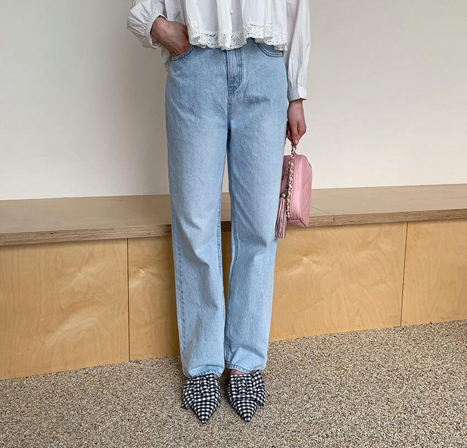 ライトブルーワイドデニムパンツ・全1色・t61786 レディース 【pt】【韓国 ファッション ボトムス パンツ デニム ロング ロングパンツ デニムパンツ ストレート ワイド 美脚 10分丈 十分丈 カジュアル デイリー 秋 春】