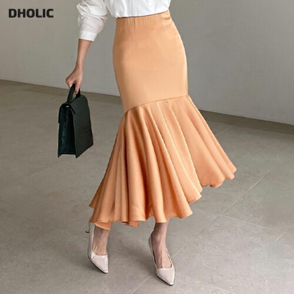 サテンマーメイドスカート・全2色・t67508 レディース 【sk】【スカート ロング ロングスカート マーメイド マーメイドスカート サテン 単色 無地 シンプル フェミニン ボリューム 可愛い かわいい アンバランス 春 秋 韓国 ファッション】【ハイホリHIHOLLI】