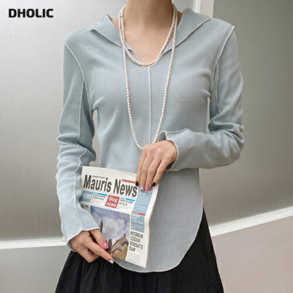 スリットステッチTシャツ・全3色・t67516 レディース 【tops】【トップス Tシャツ 長袖 ステッチ スリット 単色 無地 スリム フィット シンプル 大人 ワッフル 春 秋 韓国 ファッション】【ハイホリHIHOLLI】