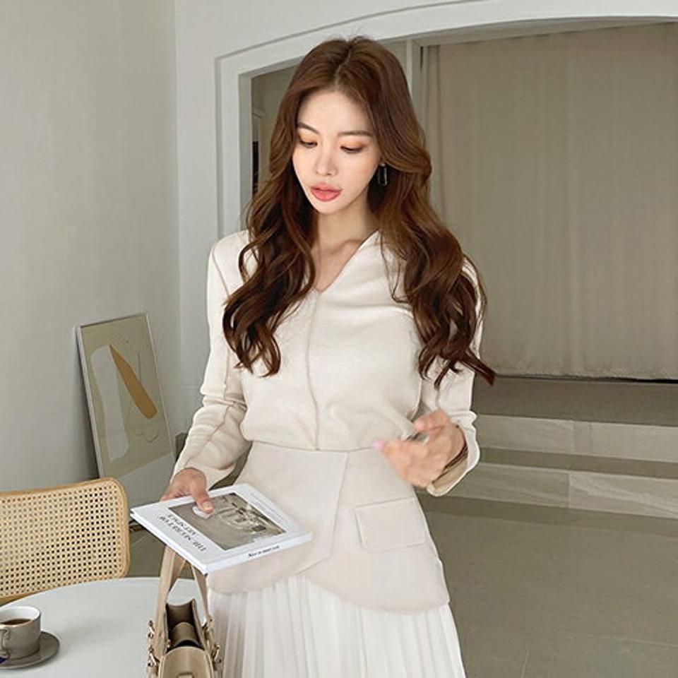 スリットステッチTシャツ・全3色・t67516 レディース 【tops】【トップス Tシャツ 長袖 ステッチ スリット 単色 無地 スリム フィット シンプル 大人 ワッフル 春 秋 韓国 ファッション】【ハイホリHIHOLLI】