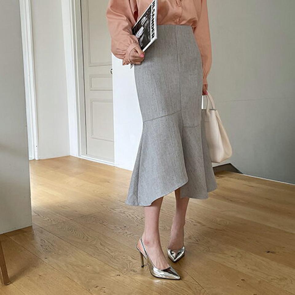 ヘリンボーンマーメイドスカート・全2色・t67509 レディース 【sk】【スカート ロング ロングスカート マーメイド マーメイドスカート ヘリンボーン 単色 無地 シンプル アンバランス 大人 きれいめ リネン 春 秋 韓国 ファッション】【ハイホリHIHOLLI】