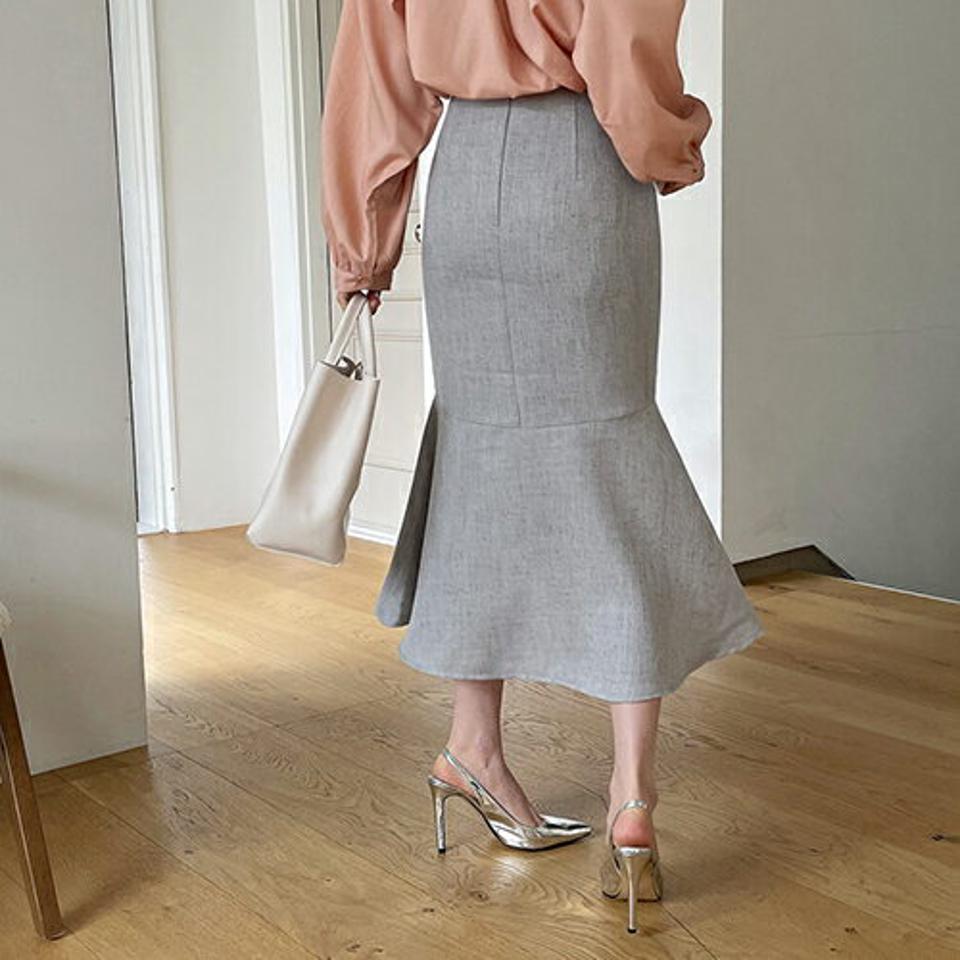 ヘリンボーンマーメイドスカート・全2色・t67509 レディース 【sk】【スカート ロング ロングスカート マーメイド マーメイドスカート ヘリンボーン 単色 無地 シンプル アンバランス 大人 きれいめ リネン 春 秋 韓国 ファッション】【ハイホリHIHOLLI】