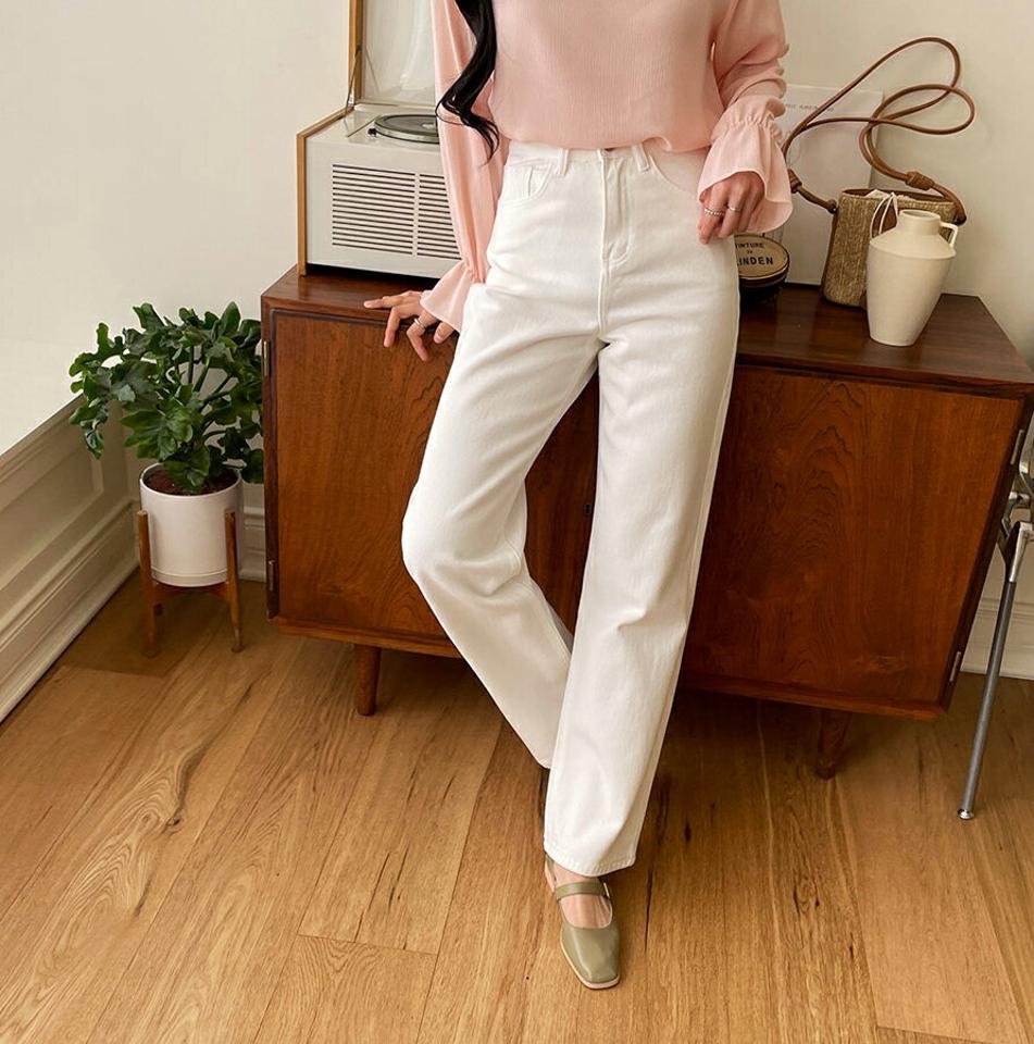 ハイウエストコットンパンツ・全1色・t63561 レディース 【pt】 韓国 ファッション ボトムス パンツ ロング ロングパンツ コットンパンツ コットン ハイウエスト ストレート 10分丈 十分丈 カジュアル デイリー 秋 春 NIJU