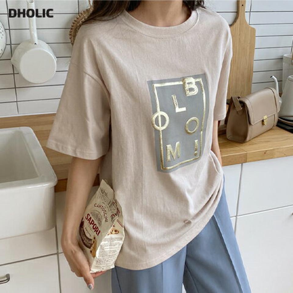 スクエアプリントロゴTシャツ・全3色・t63128 レディース 【tops】【韓国 ファッション トップス Tシャツ 半袖 プリント ロゴ グロッシー 配色 スリム ルーズ ゆったり カジュアル 細身 大人 体型カーバー 秋 春】